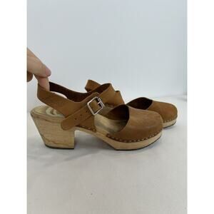 Women's Size 41 Lotta from Stockholm Low Wood Heel Clogs In Brown Oiled Nubuck